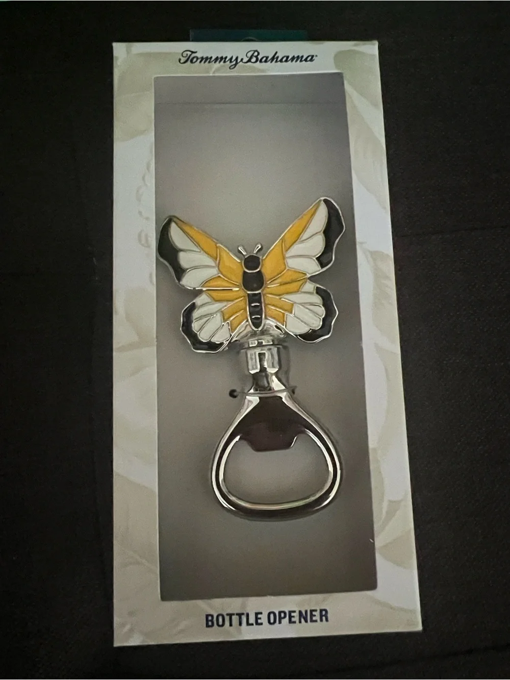 2555* “2x4”Tommy Bahama Yellow & White Butterfly Bottle Opener